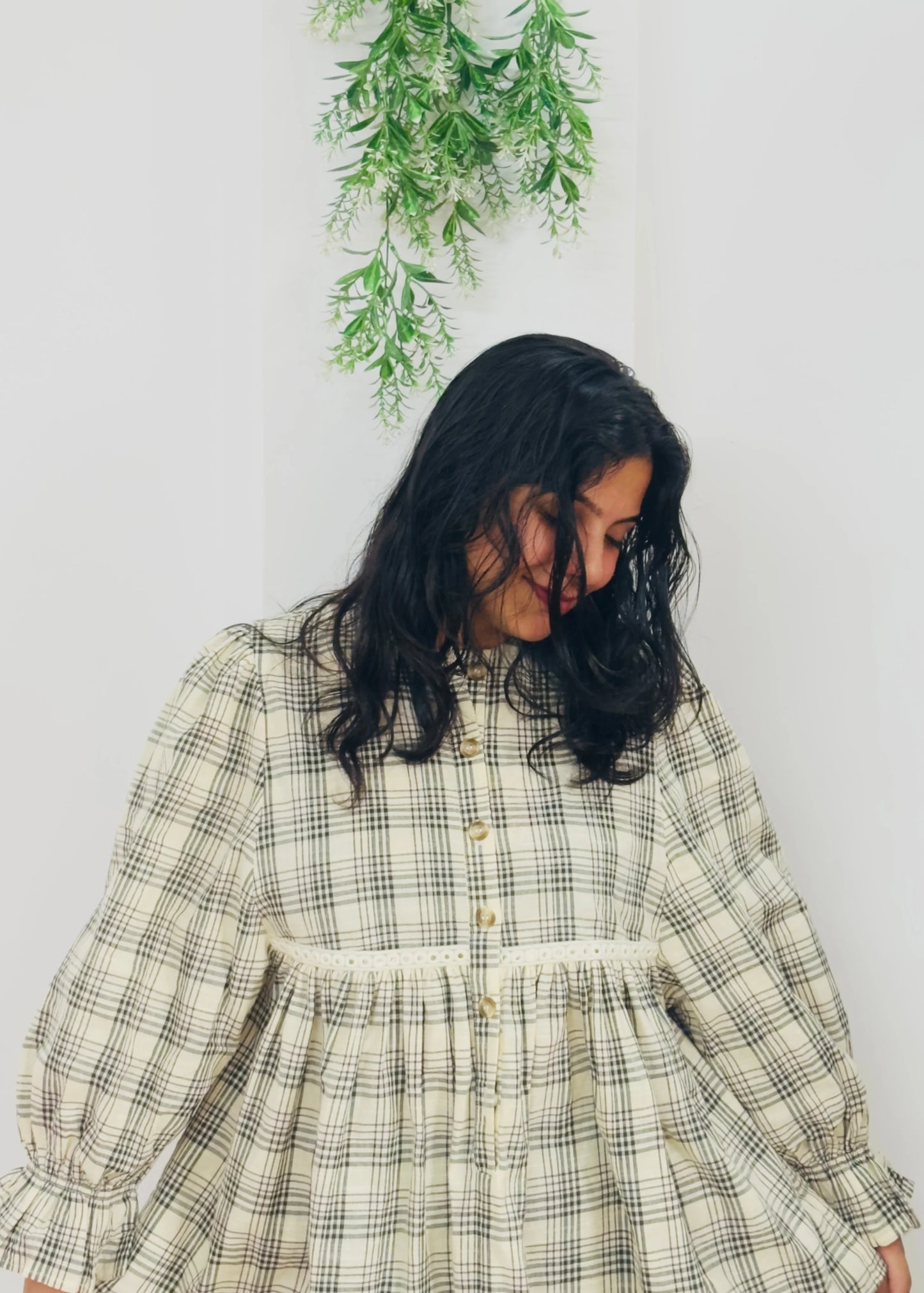 Plaid Elegance Button-Down Tunic—soft, breathable fabric, relaxed fit, elegant everyday women’s wear by An-Attire