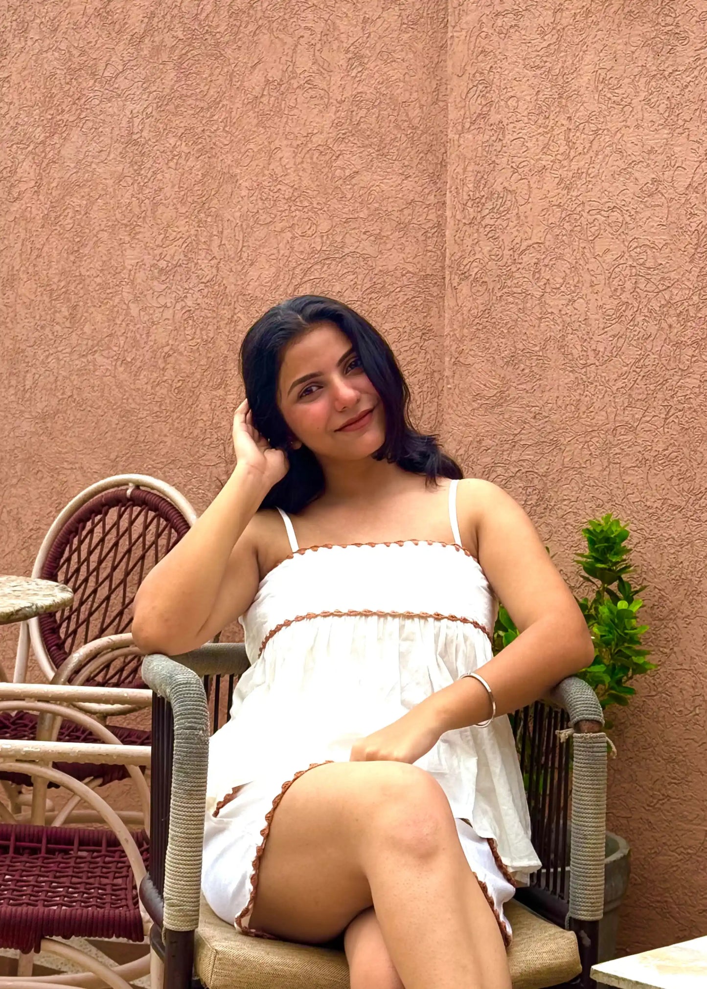 White co-ord set with pink lace trim, sleeveless cotton top, and matching shorts for women’s summer wear by An-Attire.