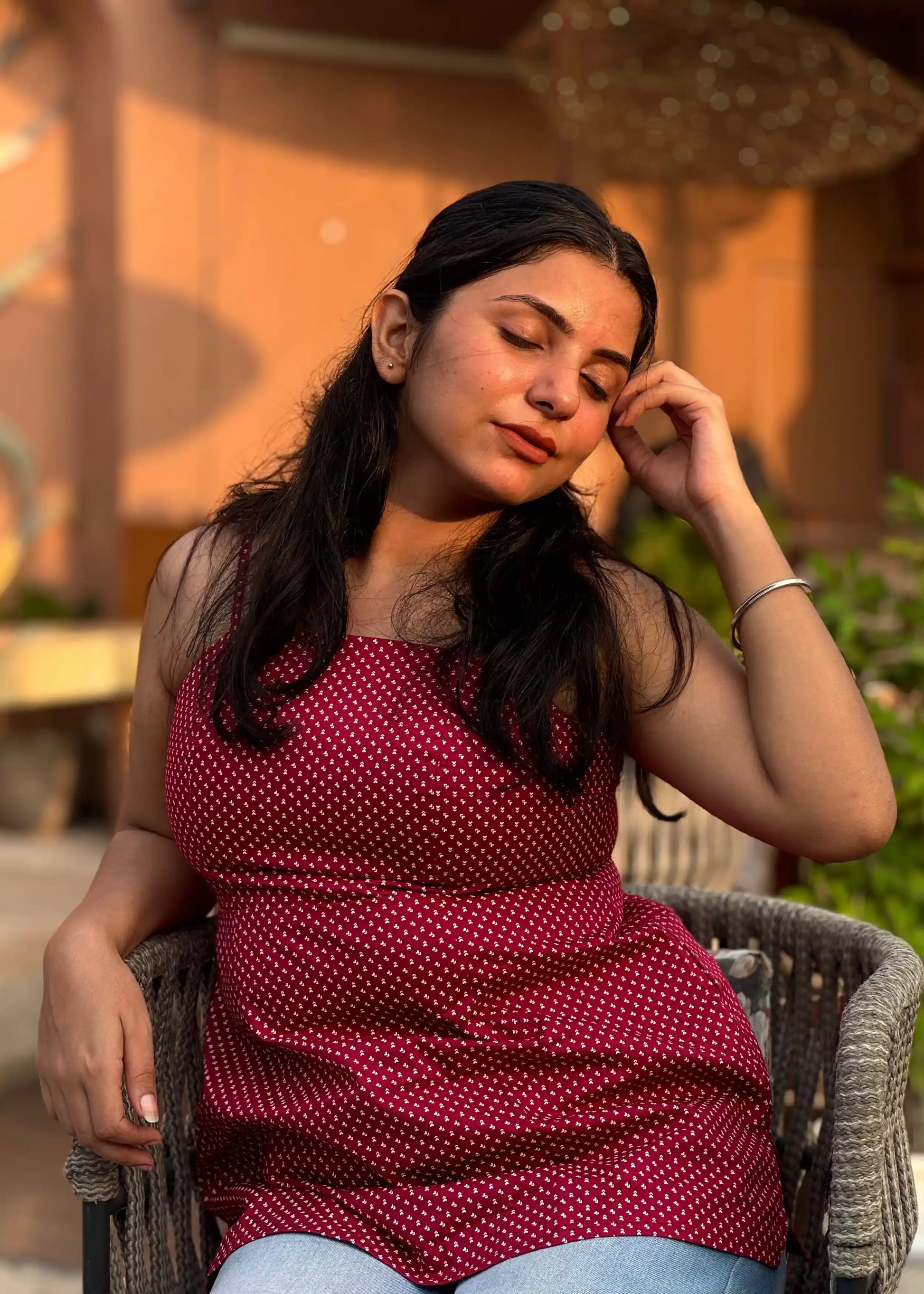 Rose pink sleeveless polka dot top with soft fabric, relaxed fit, and round neckline for women’s summer wear by An-Attire.